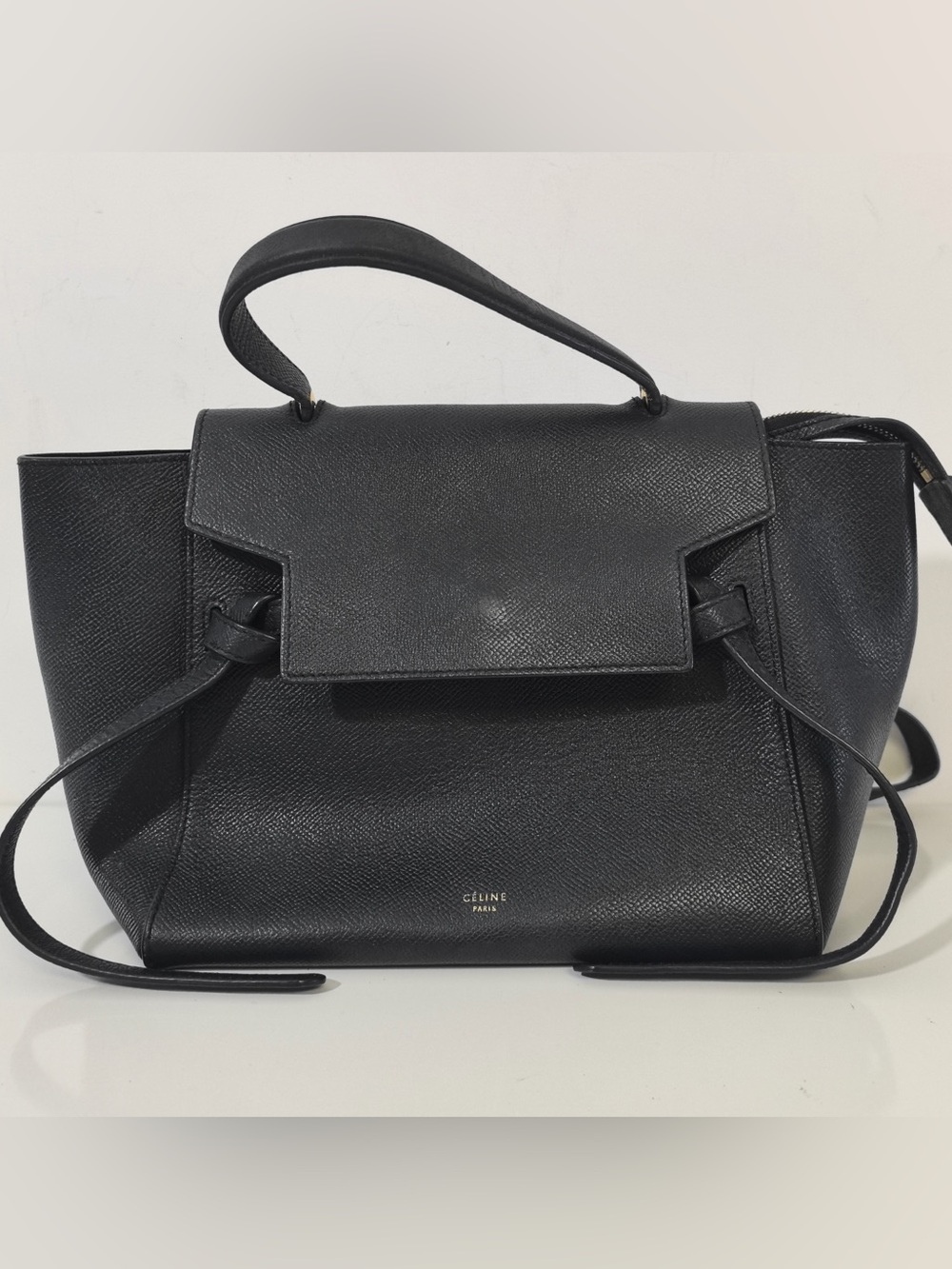 Celine Black Leather Top-Handle Satchel with Strap
